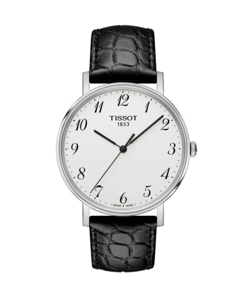 Tissot Everytime Medium 38mm silber weiß Leder-Armband schwarz Quarz T109.410.16.032.00