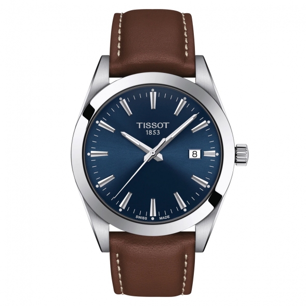 Tissot Gentleman Quartz Herrenuhr Leder-Armband Braun & Zifferblatt Blau 40mm T127.410.16.041.00 | UHREN01