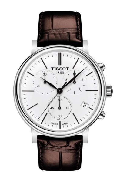 Tissot Carson Chronograph Herrenuhr Zifferblatt weiß mit Leder-Armband braun T122.417.16.011.0