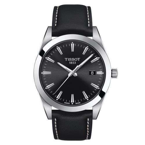 Tissot Gentleman Quarz Uhr mit schwarzem Leder-Armband & Zifferblatt 40mm T127.410.16.051.00