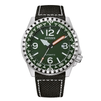 Citizen Herrenuhr Automatik 46mm Silber Grün & Schwarzes Armband aus Nylon Elegant NJ2198-16X