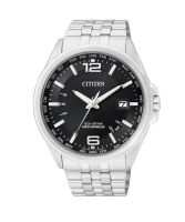 Citizen Funk-Uhr Herren silber schwarz 43mm Elegant Evolution 5 World Timer Eco-Drive Quarz Edelstahl-Armband CB0010-88E