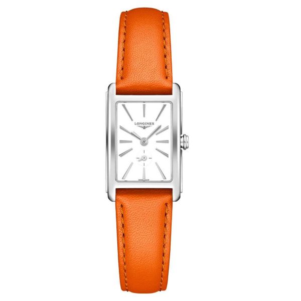 Longines DolceVita Damenuhr mit Armband Orange und Zifferblatt Weiß 32mm Quarz L5.255.4.11.8